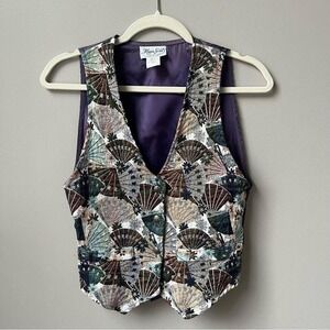 Vintage Vest Women's Small Seashells Coastal Beachy Cottage Sweet Feminine Top